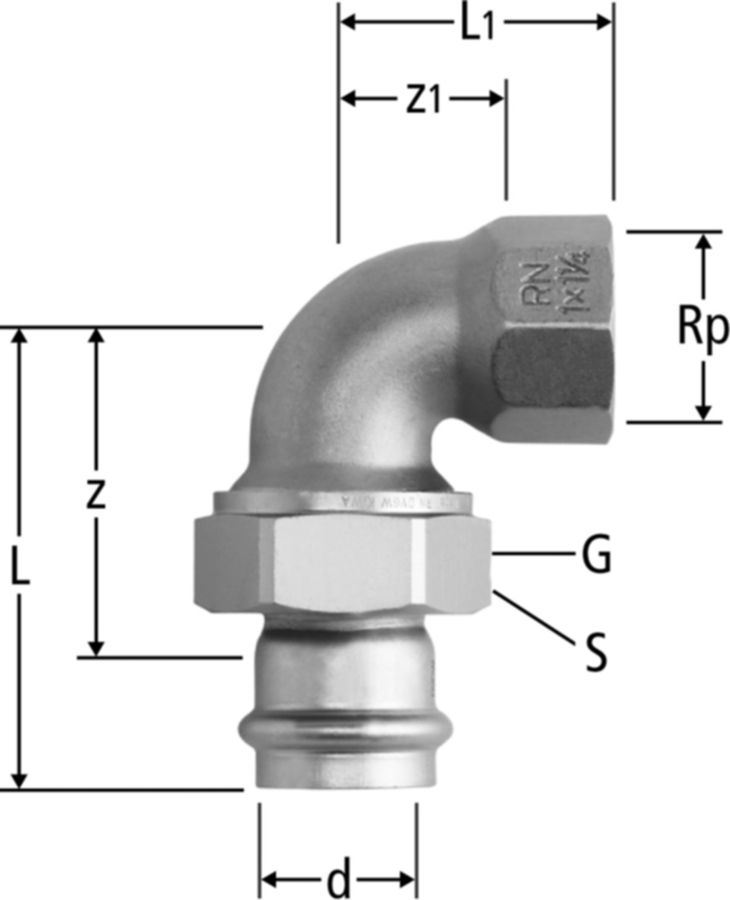 Optipress-Inox-Winkelverschraubung - mit Innengewinde