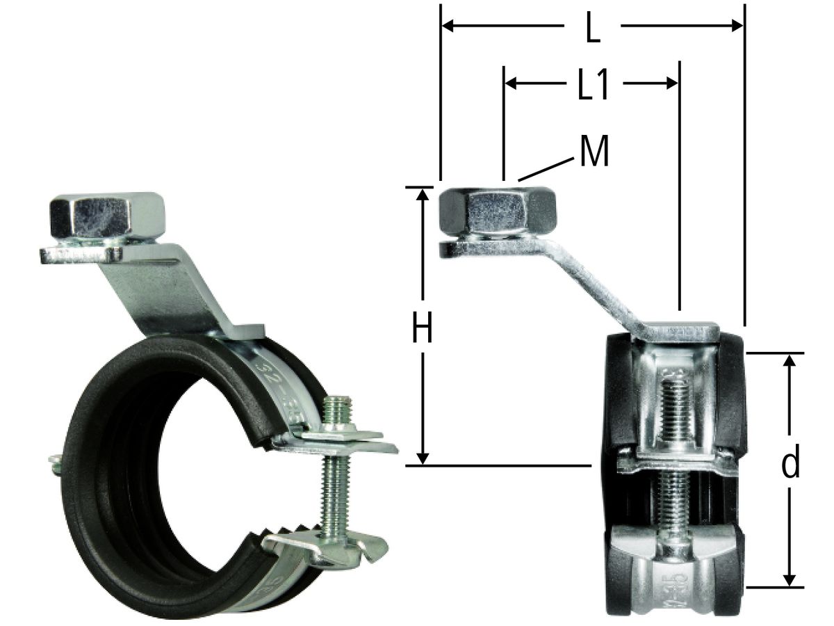 Rohrschelle gekröpft, mit Gummieinlage - zu Optiflex-Einlegekasten 87054