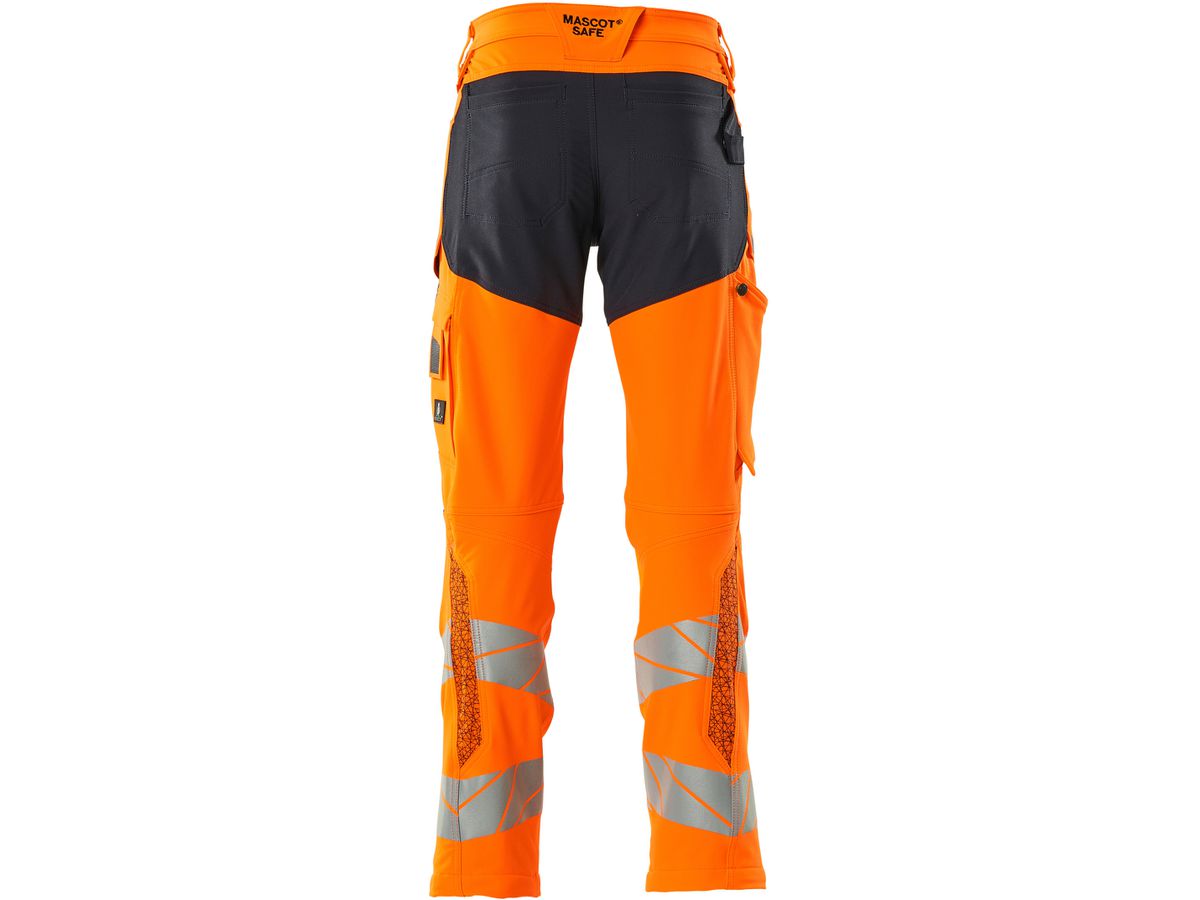 Hose mit Knietaschen, Stretch, Gr. 76C46 - hi-vis orange/schwarzblau, 92% PES/8%EL