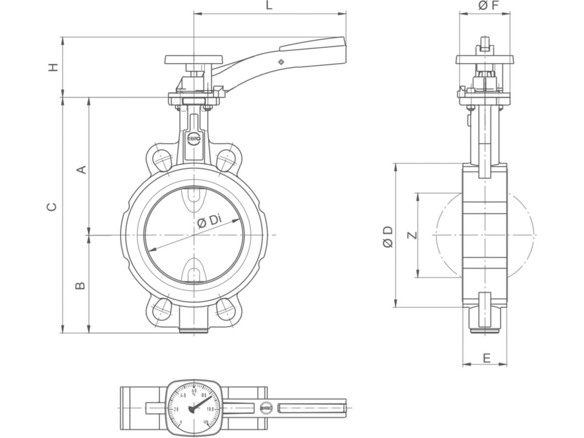 Ebro Absperrklappe Z011-A-therm, - mit Rasterhebel