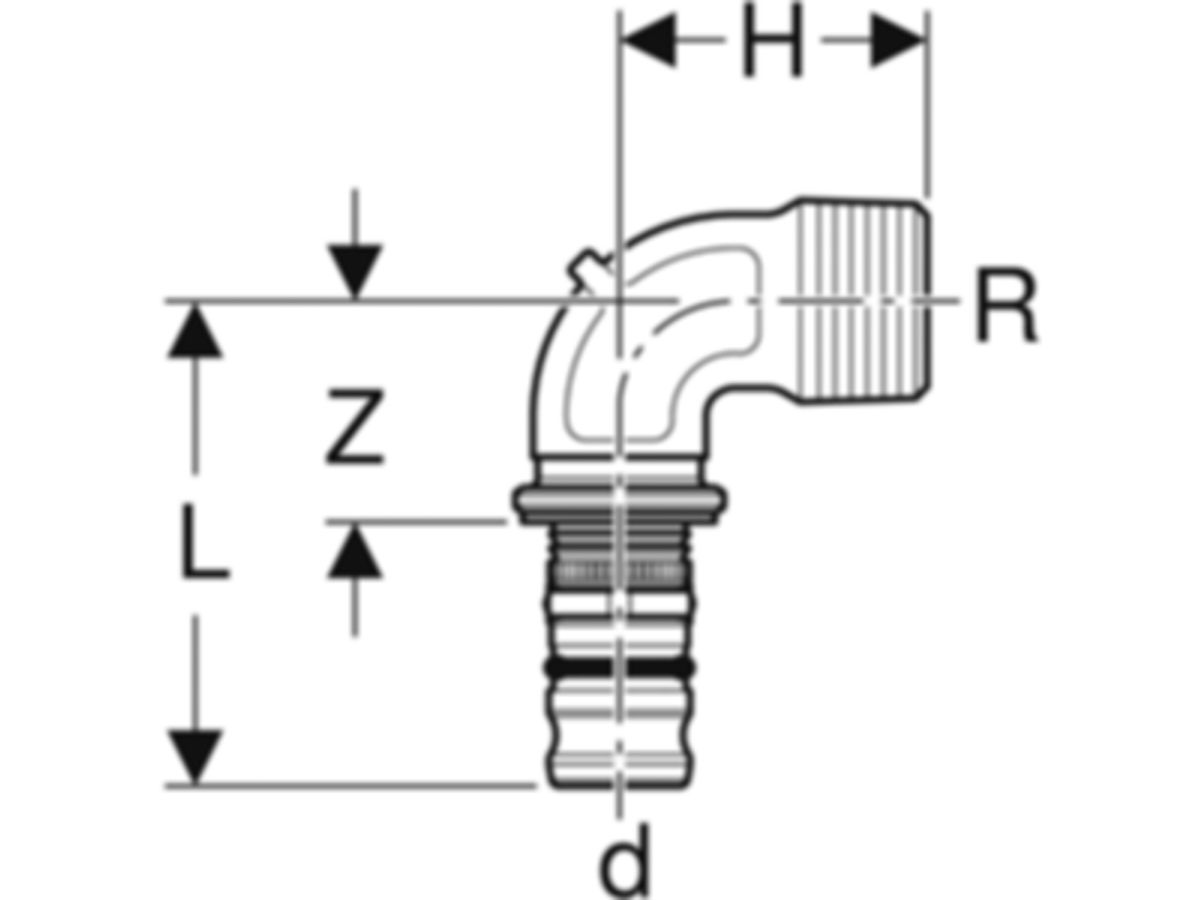 Geberit Mepla-Winkel 90°  50-11/2"AG