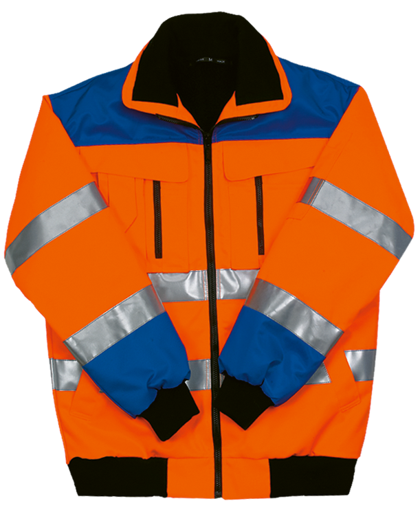 Warnschutzjacke Gr. M - leuchtorange/blau mit Reflexstreifen