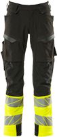 Hose mit Knietaschen, Stretch, Gr. 76C46 - schwarz/hi-vis gelb, 88%PES/12%EL