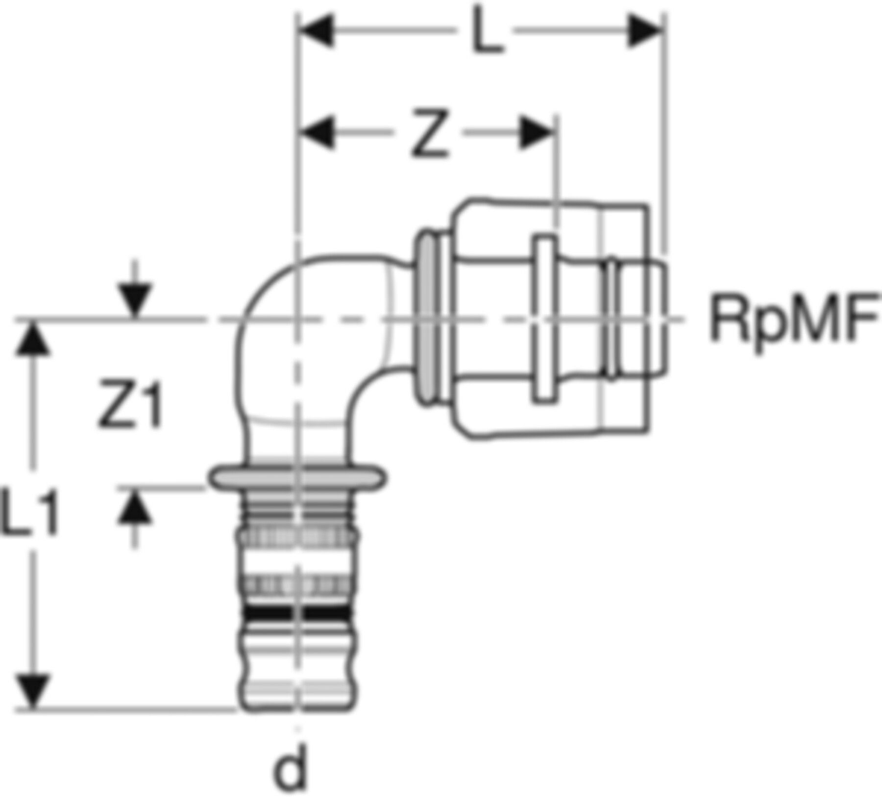 Geberit Mepla-Übergangswinkel 90° - 1/2" x 20 mm