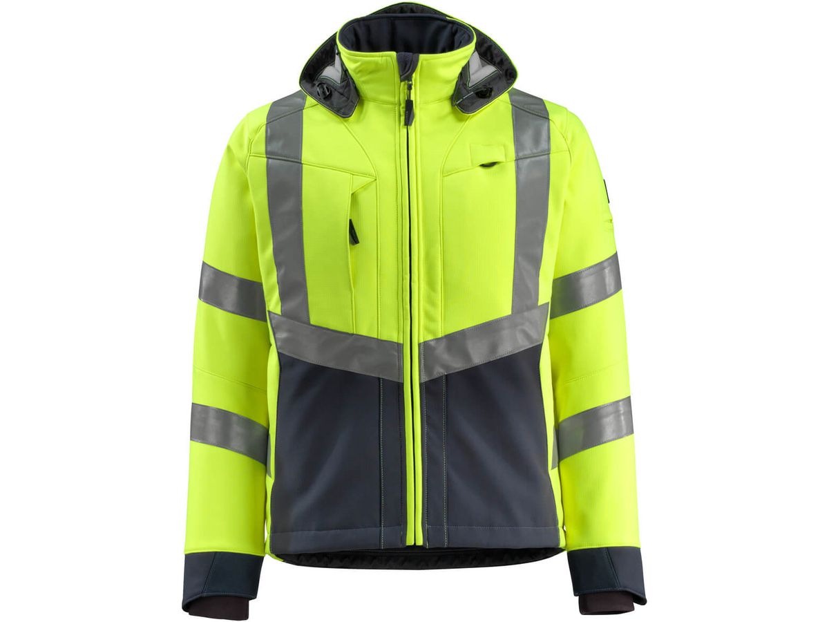 Soft-Shell Jacke Blackpool, Gr. XL - hi-vis gelb/schwarzblau, 100% PES