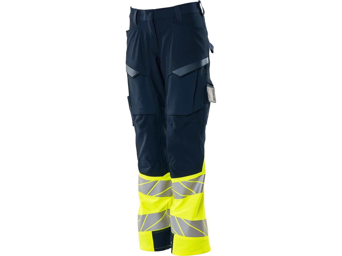 Hose Damen Diamond, Stretch, Gr. 82C46 - schwarzblau/hi-vis gelb, mit Knietaschen