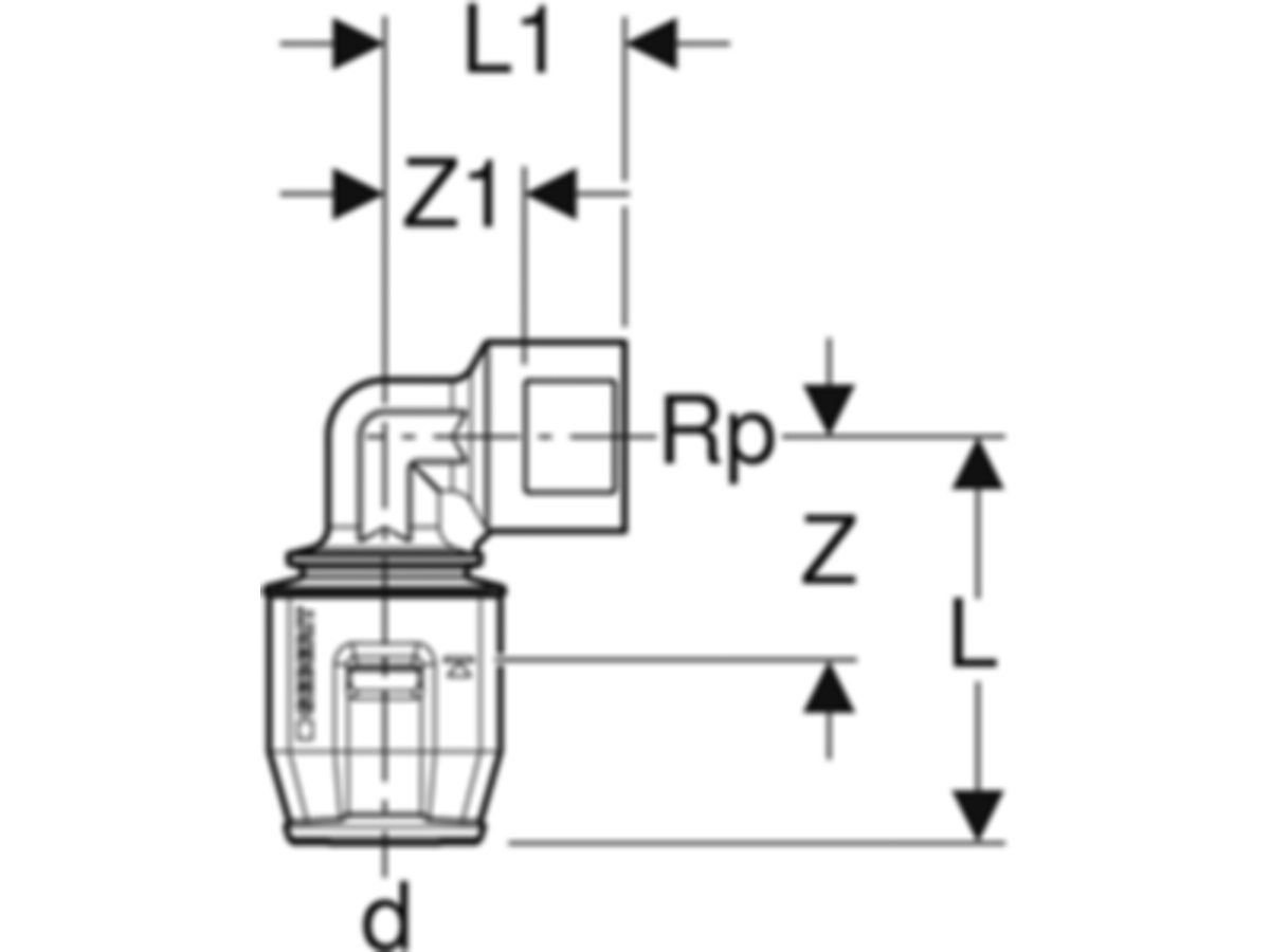 PushFit Übergangangsbogen - mit Innengewinde
