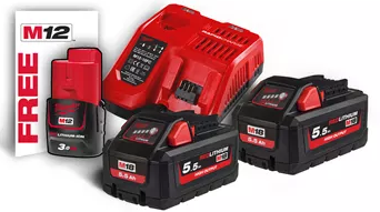 M18 Vario-Set Milwaukee 2 x 18V / 5.5Ah. - 1x12V / 2.0 Ah. 1x Ladegerät M12-18 FC