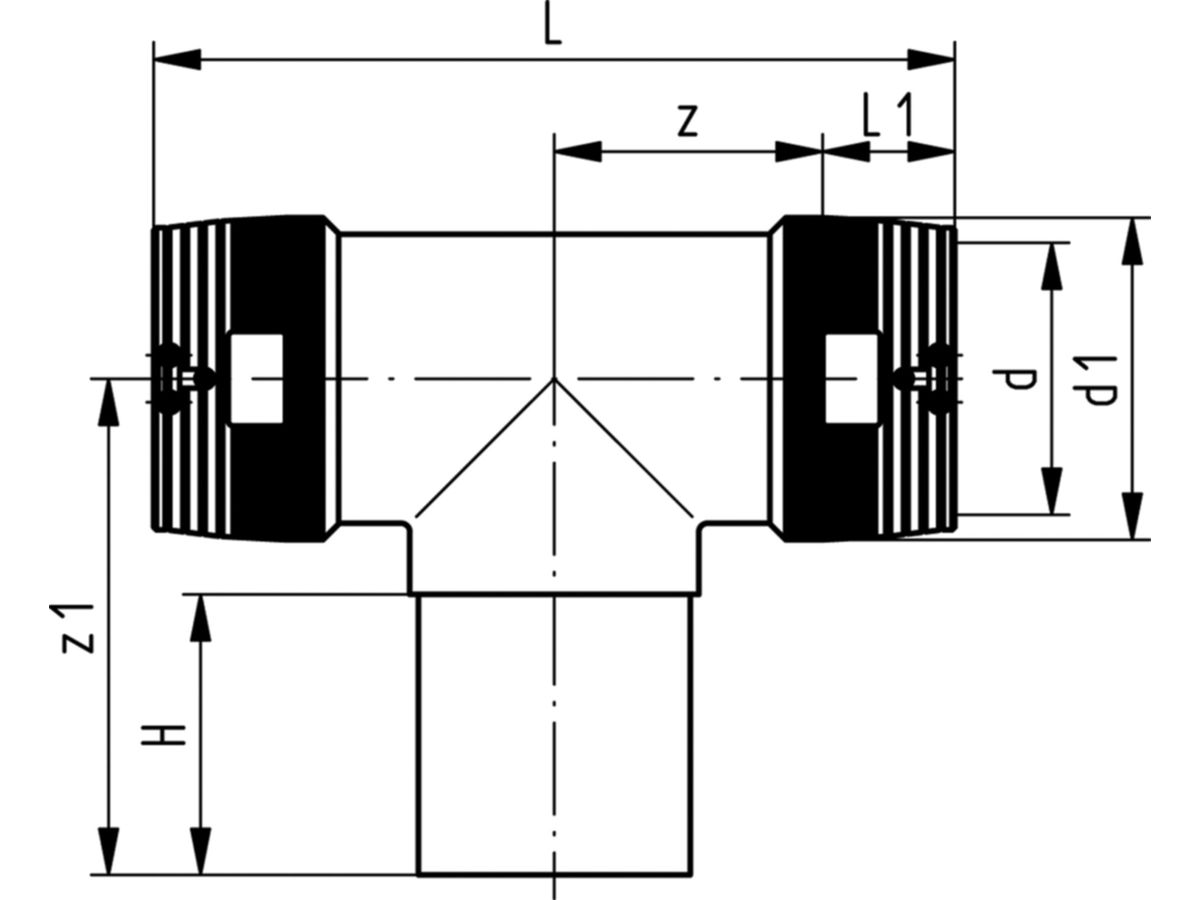 T-Stück 90° egal PE 100 S-5 SDR 11 - 5 bar Gas / 16 bar Wasser