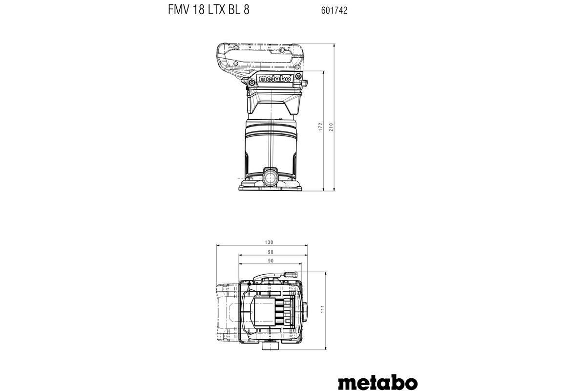 Akku-Kantenfräse FMV 18 LTX BL 8 - Metabo ohne Akku & Ladegerät