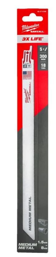 Säbelsägeblatt Milwaukee THIN KERF - 300x1.4mm, 18Z, 1.5-8mm Stahl / 5er
