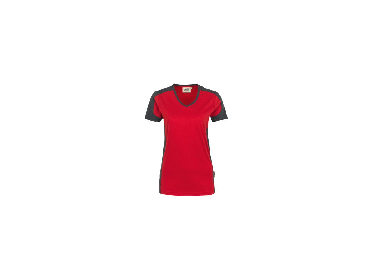 Damen-V-Shirt Contrast Perf. M rot/anth. - 50% Baumwolle, 50% Polyester, 160 g/m²