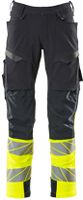 Hose mit Knietaschen, Stretch, Gr. 76C46 - schwarzblau/hi-vis gelb, 88%PES/12%EL
