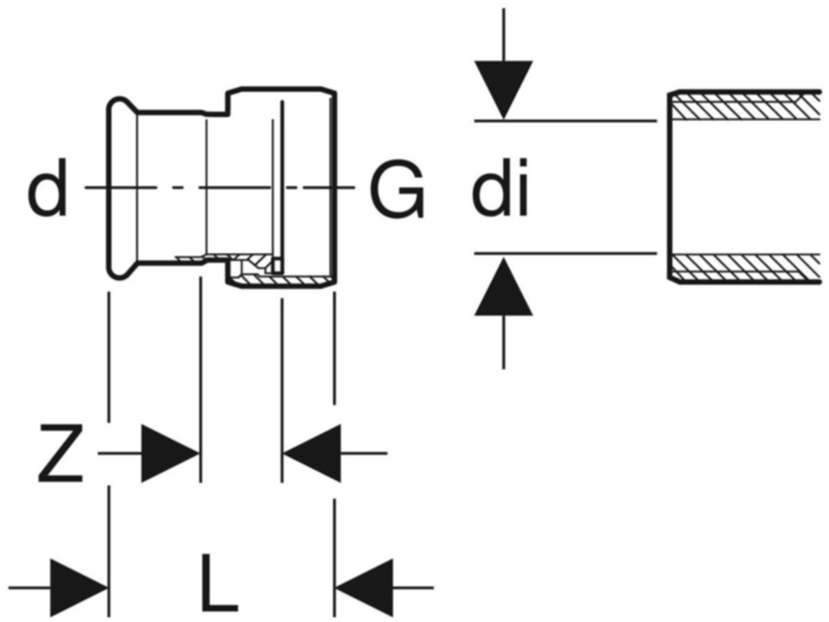 Mapress Therm Übergang m. Überwurfmutter - d=42mm, di=39mm, G=1 3/4"