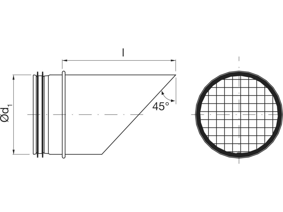 Stutzen schräg mit Gitter