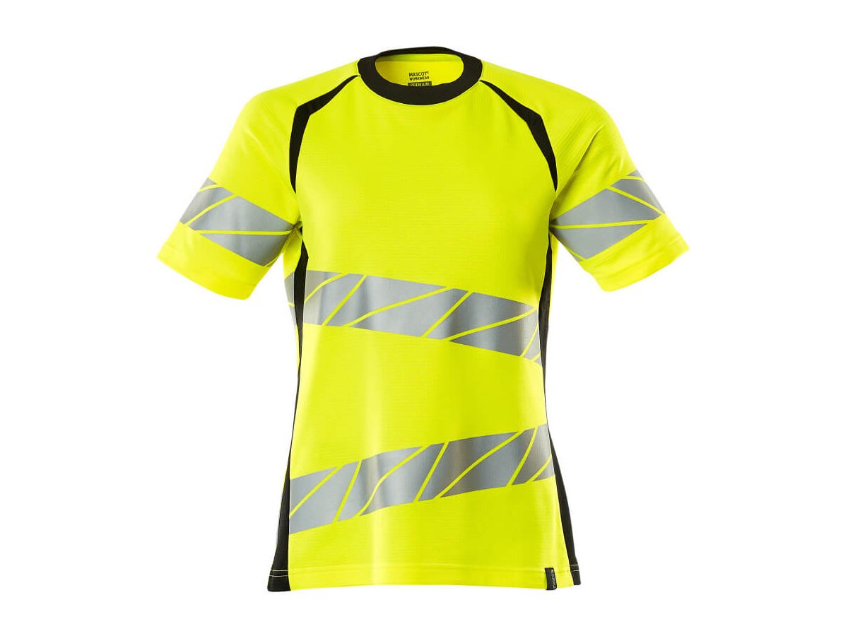T-Shirt Damen-Passform, Gr. LO - hi-vis gelb/schwarz