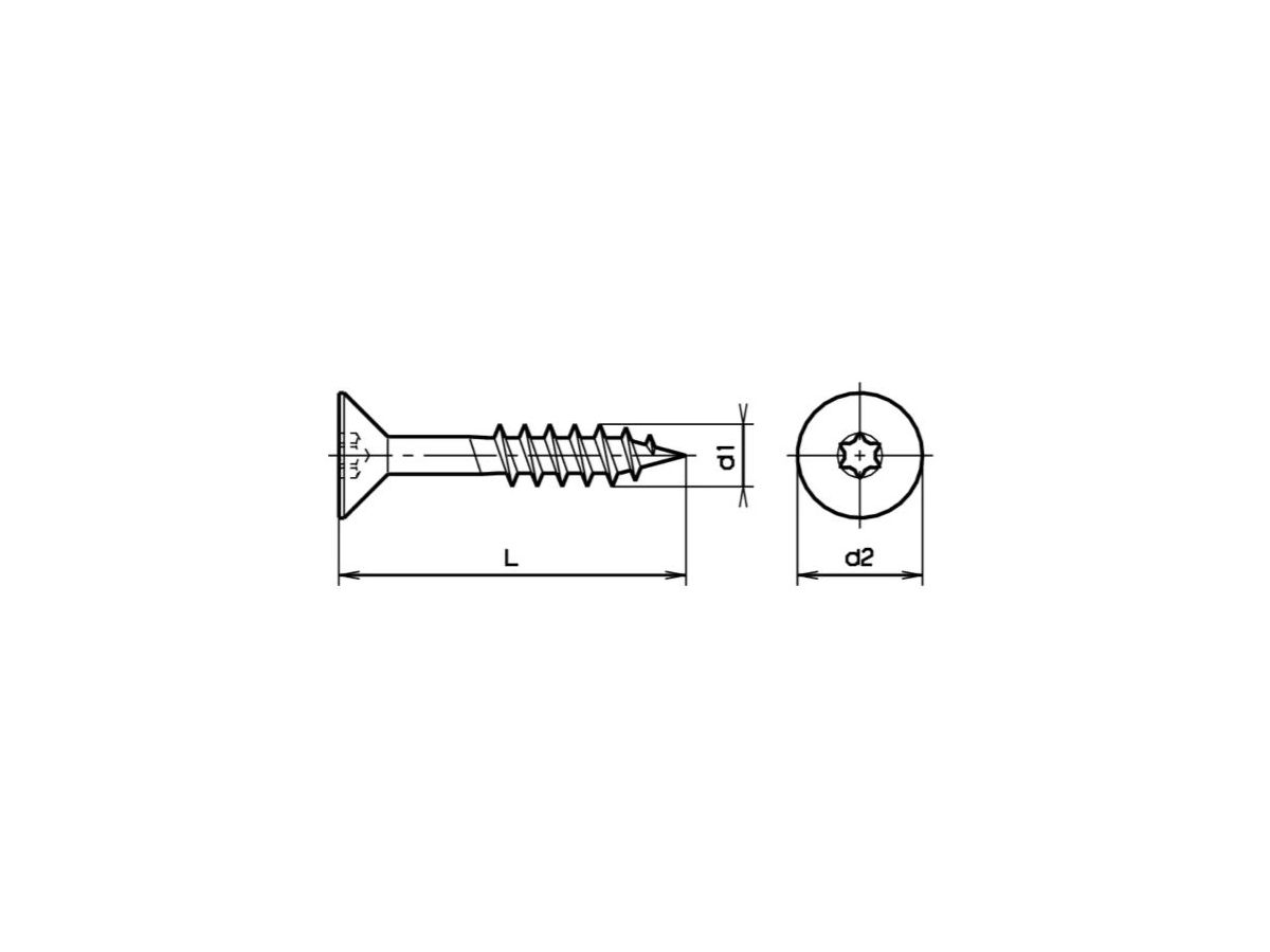 Senk-Spanplattenschrauben Torx - Verzinkt blau, mit Schaft