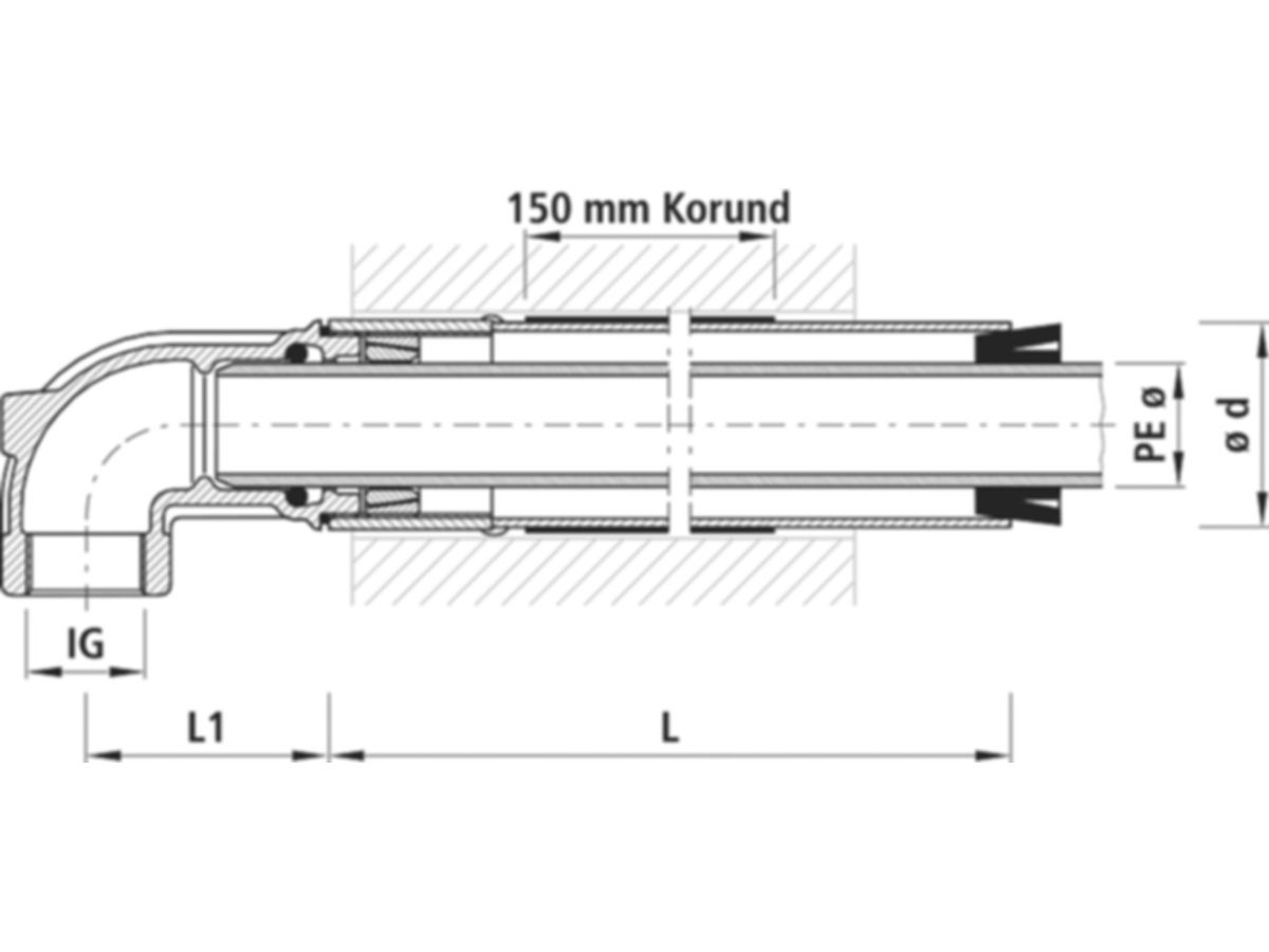 PE-Mauerdurchführung Hawle, PN 16 - Winkel
