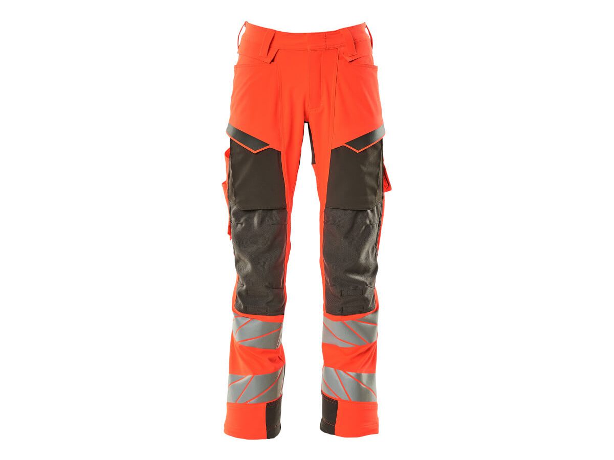 Hose mit Knietaschen, Stretch, Gr. 90C60 - hi-vis rot/dunkelanthrazit