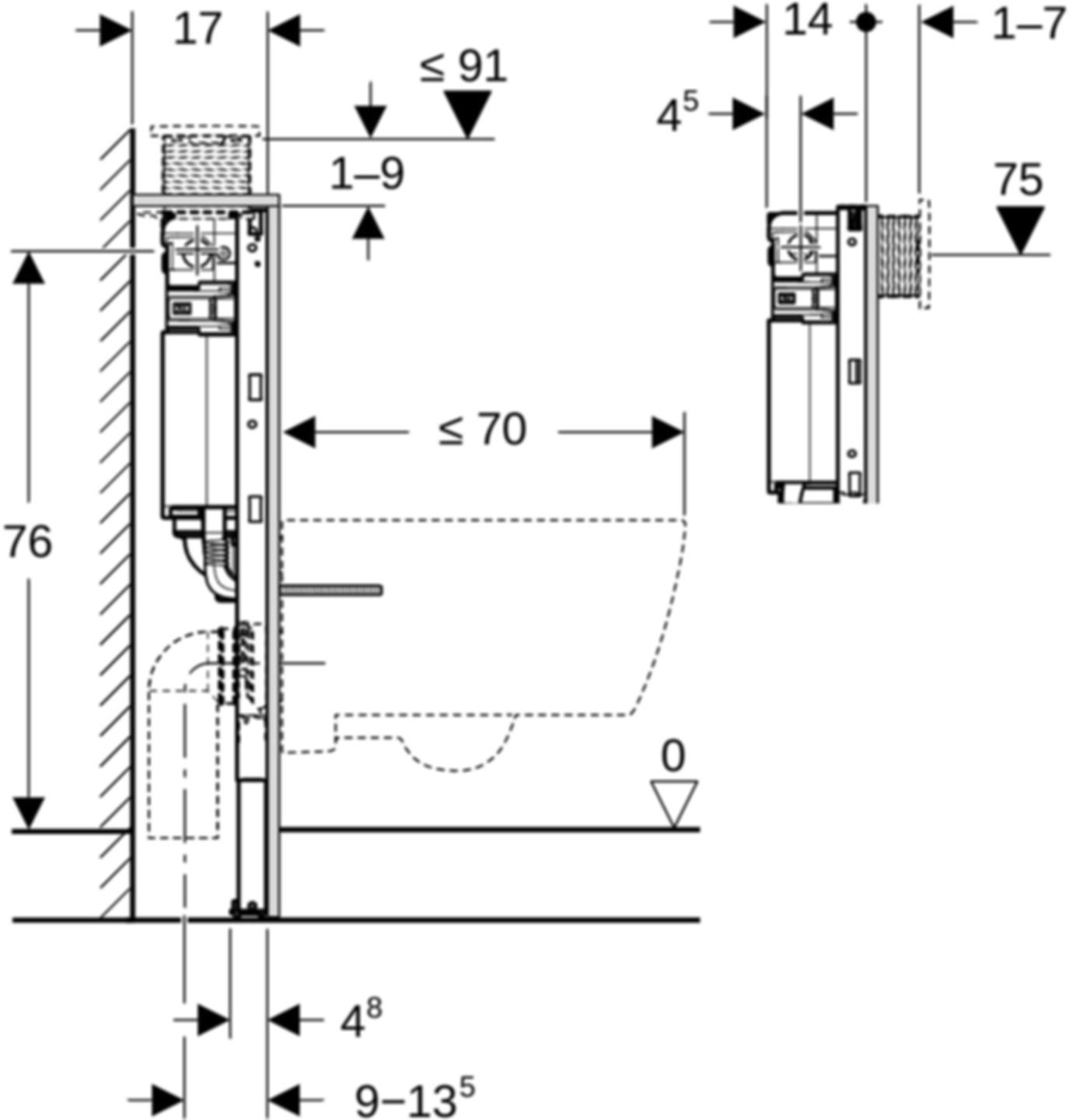 Geberit Duofix-Wand-WC-Element Omega - Typ 82, Betätigung von oben/vorne