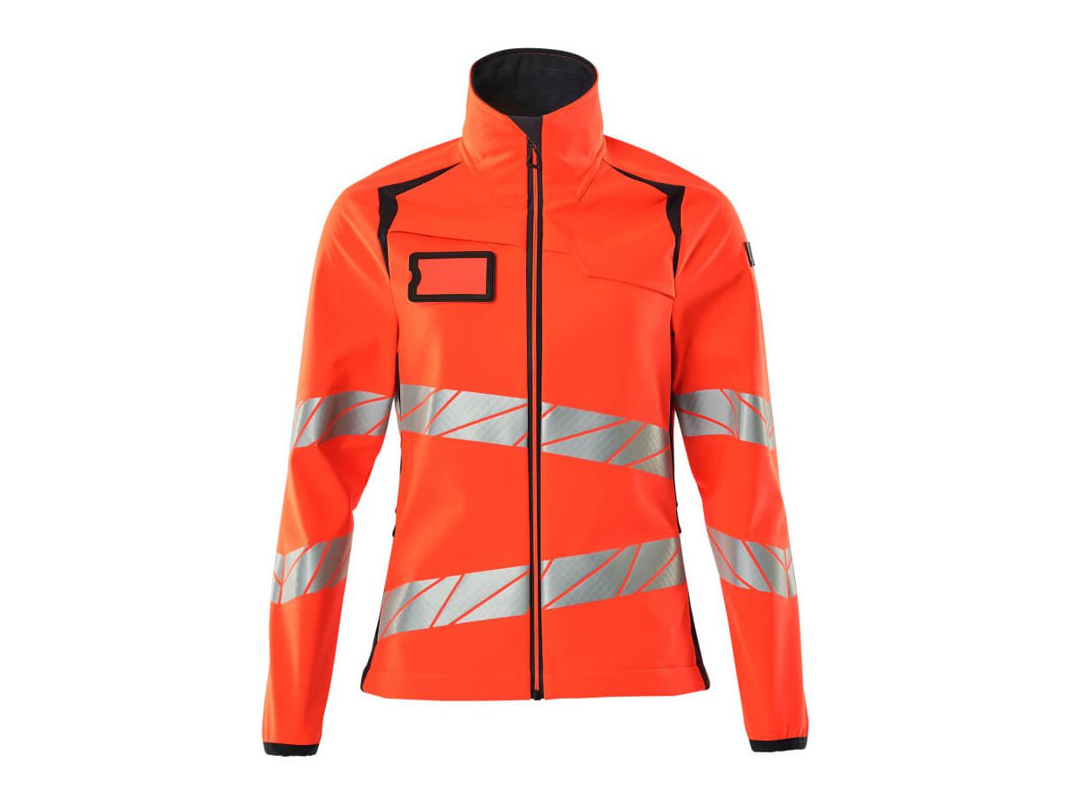 Soft Shell Jacke, Damenpassform, Gr. 4XL - hi-vis rot/schwarzblau, 100% PES