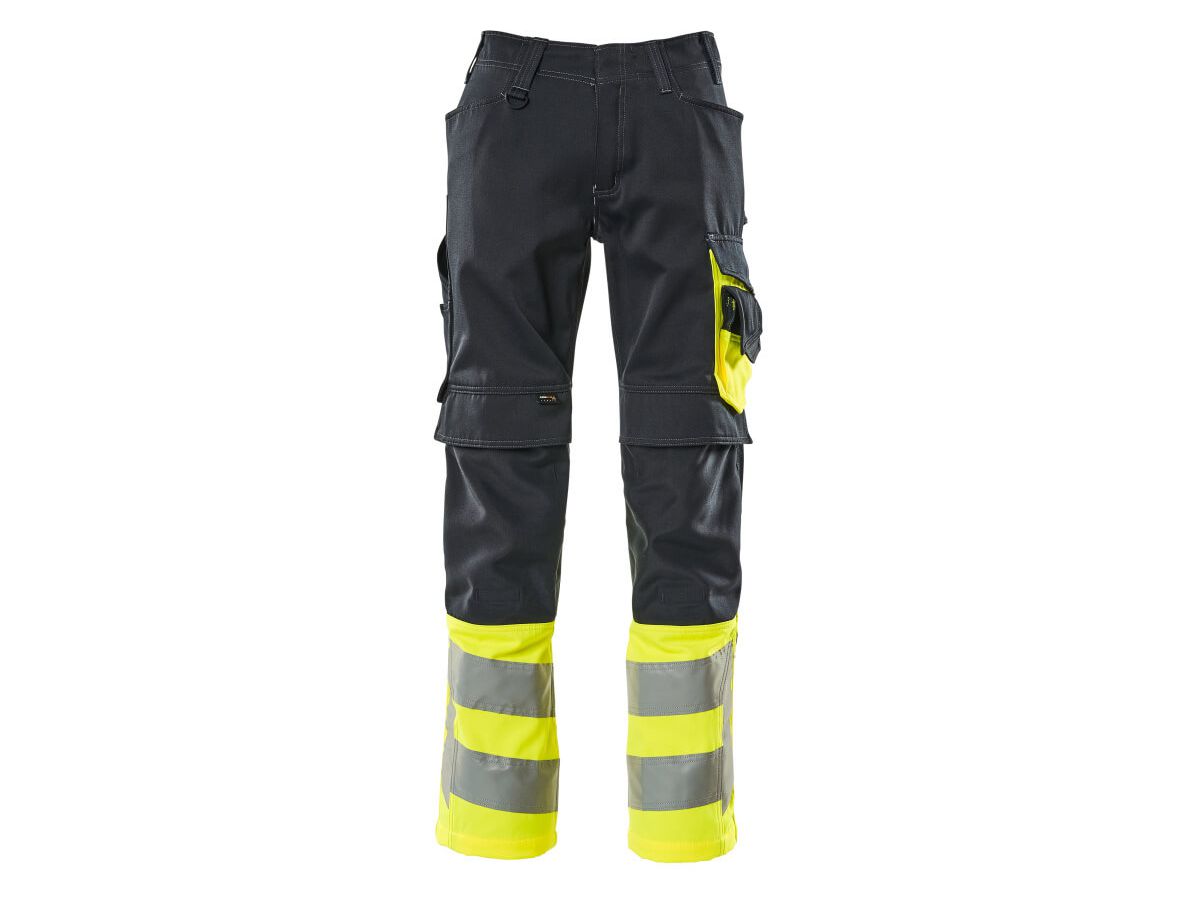 Leeds Hose hi-vis gelb/ schwarzblau - Gr. 82C50 mit Knietaschen, 65% Polyest.