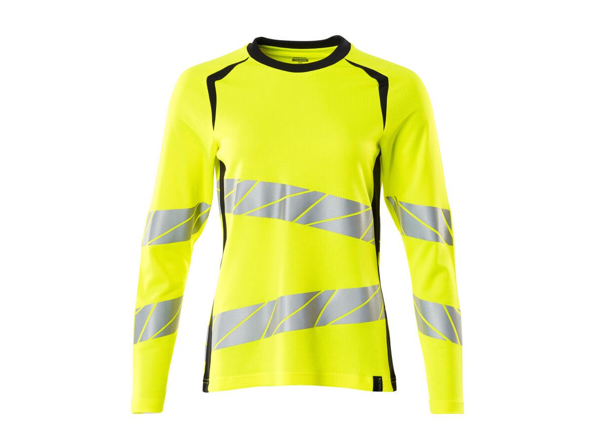 T-Shirt Langarm Damen Gr. 2XL ONE - hi-vis gelb/schwarzblau, 50% PES/50% CO