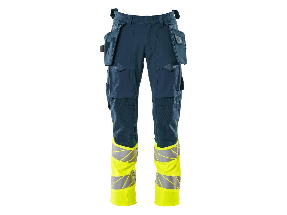 Hose mit Hängetaschen Stretch, Gr. 90C49 - dunkelpetr./hi-vis gelb, 92% PES/8%EL