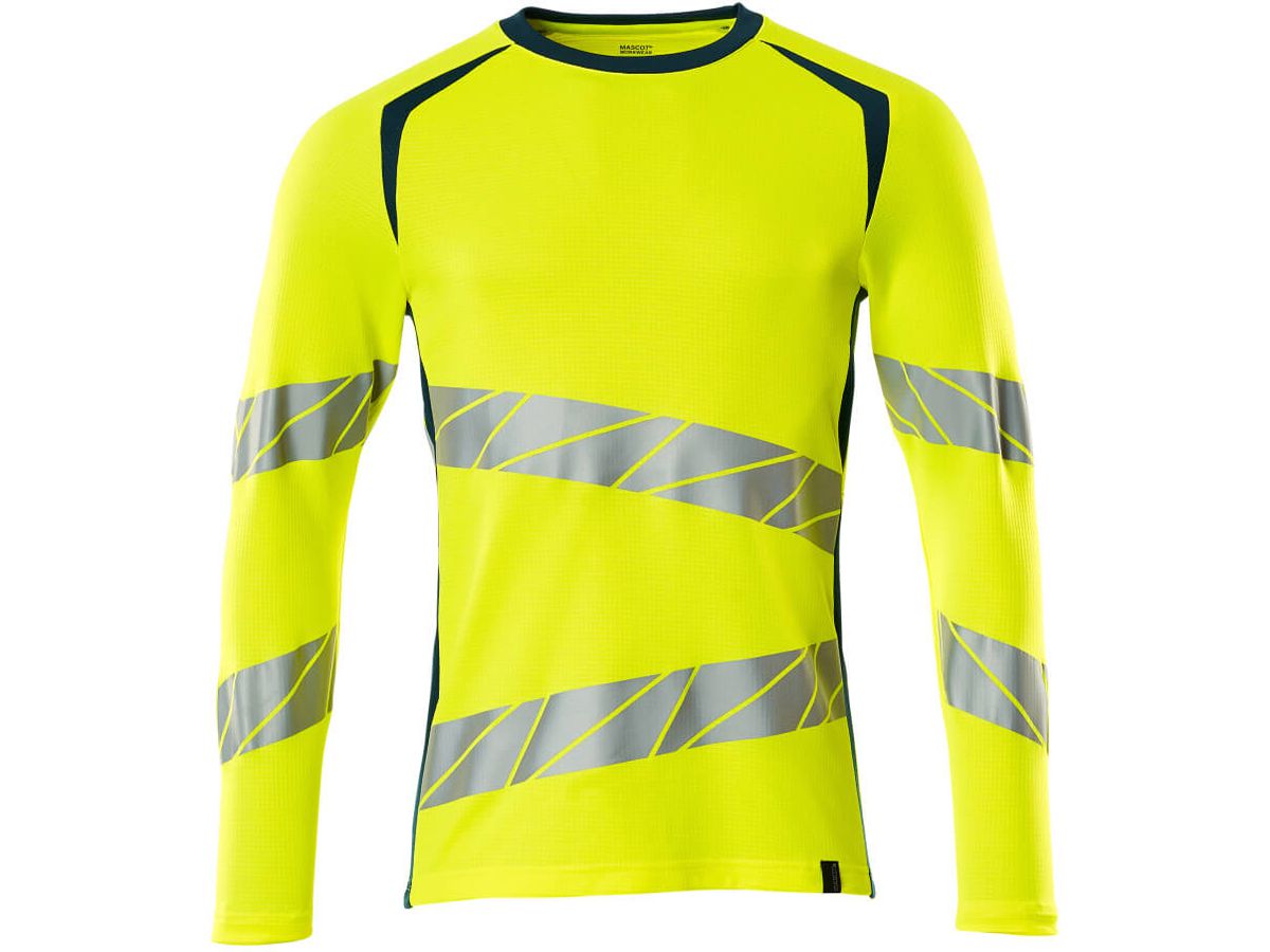 T-Shirt Langarm modern fit, Gr. XL ONE - hi-vis gelb/dunkelpetroleum