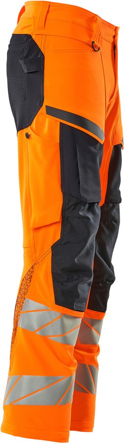 Hose mit Knietaschen, Stretch, Gr. 82C45 - hi-vis orange/schwarzblau, 92% PES/8%EL