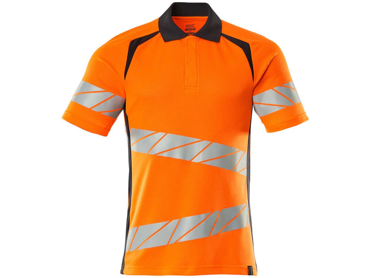Polo-Shirt fluoreszierend, Gr. S  ONE - hi-vis orange/schwarzblau