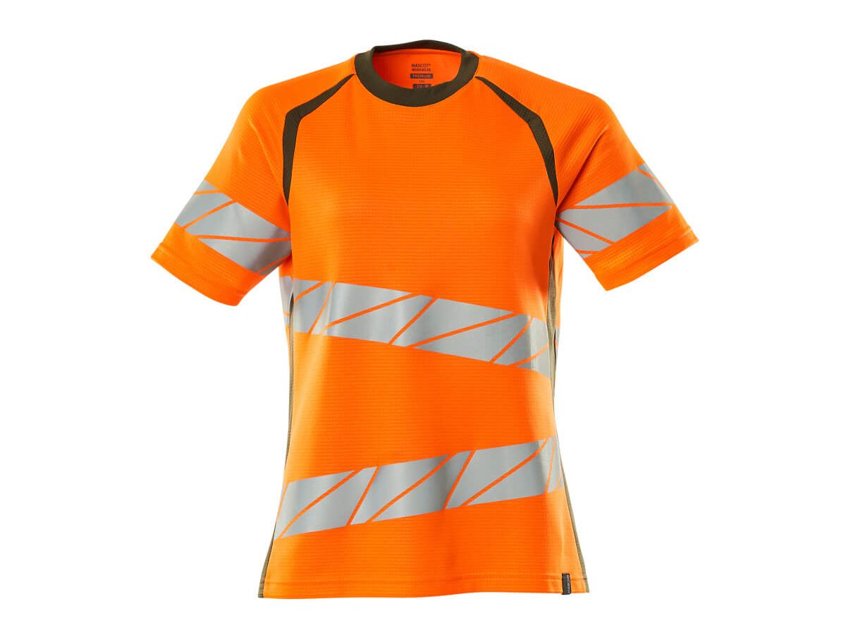 T-Shirt Damen-Passform, Gr. XSO - hi-vis orange/moosgrün