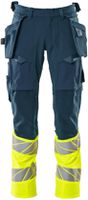 Hose mit Hängetaschen Stretch, Gr. 82C64 - dunkelpetr./hi-vis gelb, 92% PES/8%EL