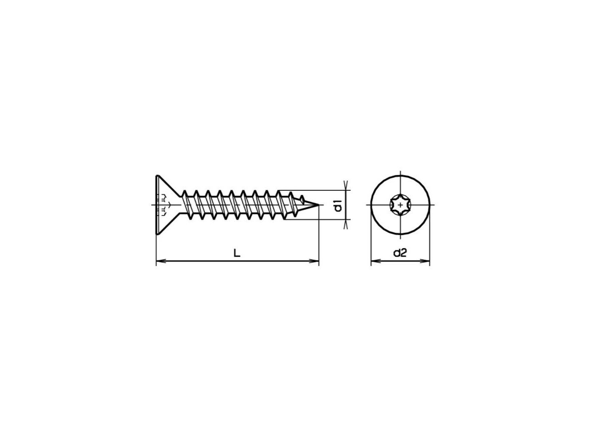 Senk-Spanplattenschrauben Torx - Verzinkt blau, ohne Schaft