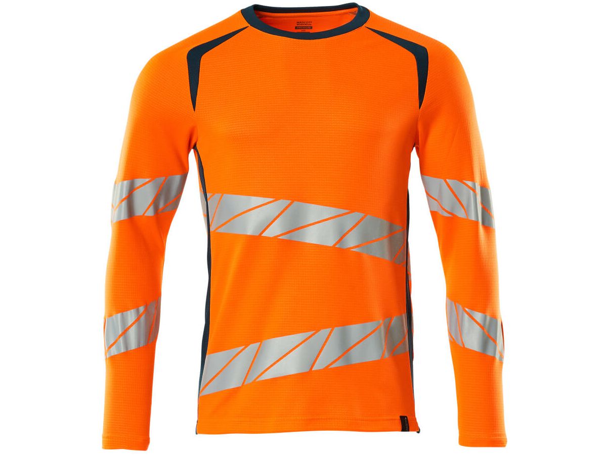 T-Shirt Langarm modern fit, Gr. S  ONE - hi-vis orange/dunkelpetroleum