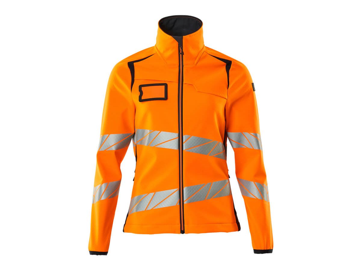 Soft Shell Jacke, Damenpassform, Gr. 4XL - hi-vis orange/schwarzblau, 100% PES