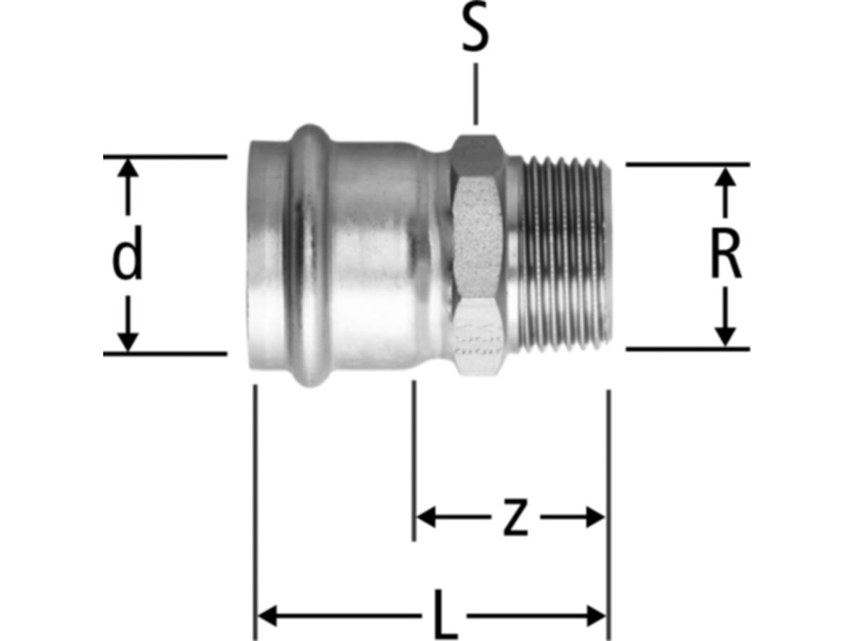 Optipress-Inox-Übergang - mit Aussengewinde