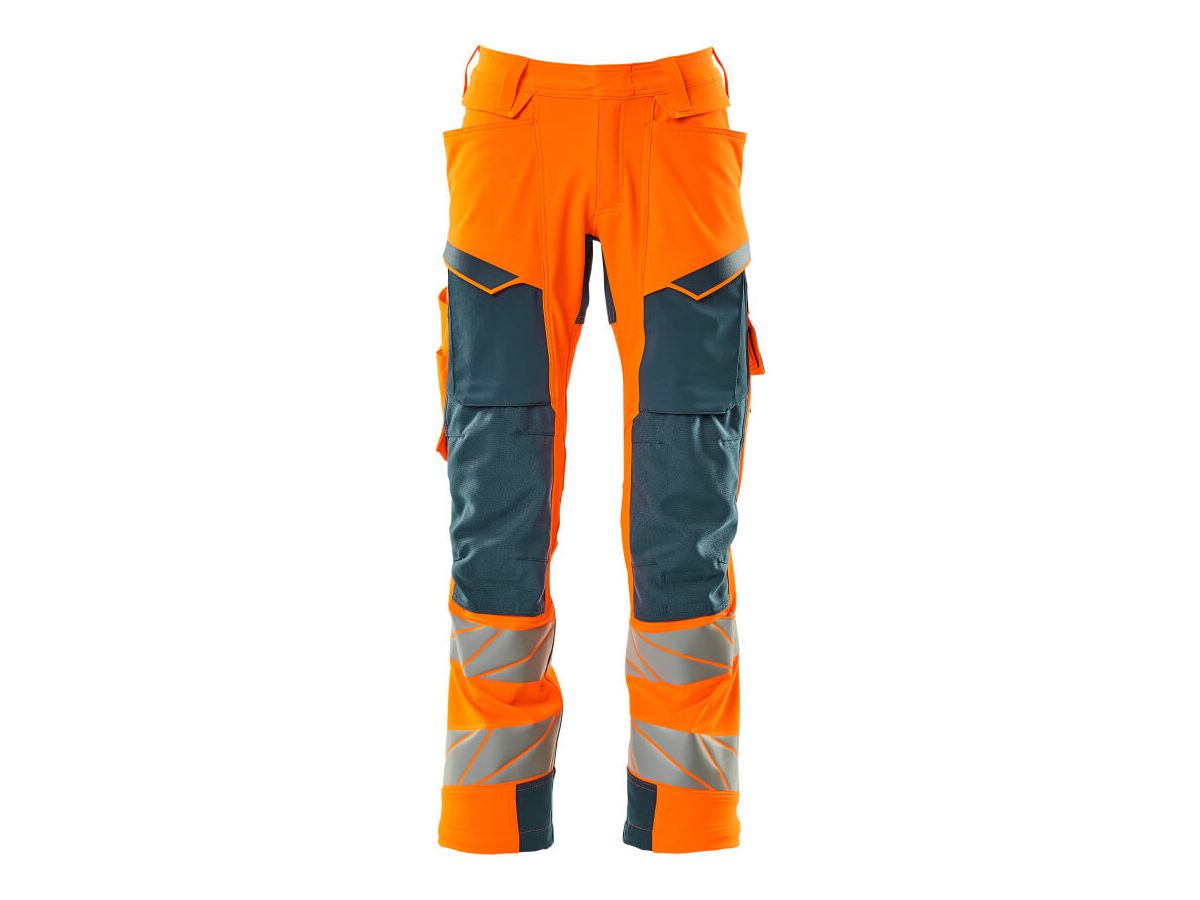 Hose mit Knietaschen, Stretch, Gr. 76C56 - hi-vis orange/dunkelpetroleum