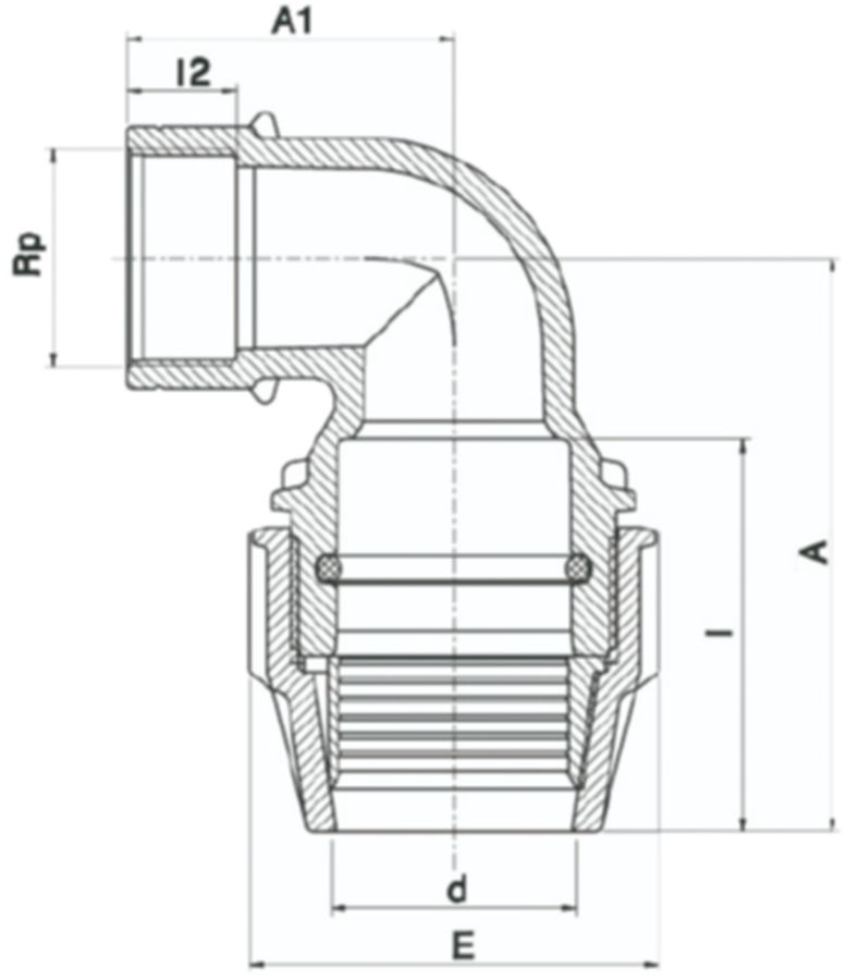 Plasson Winkelanschlussverschr. 90°, IG - Typ 7150