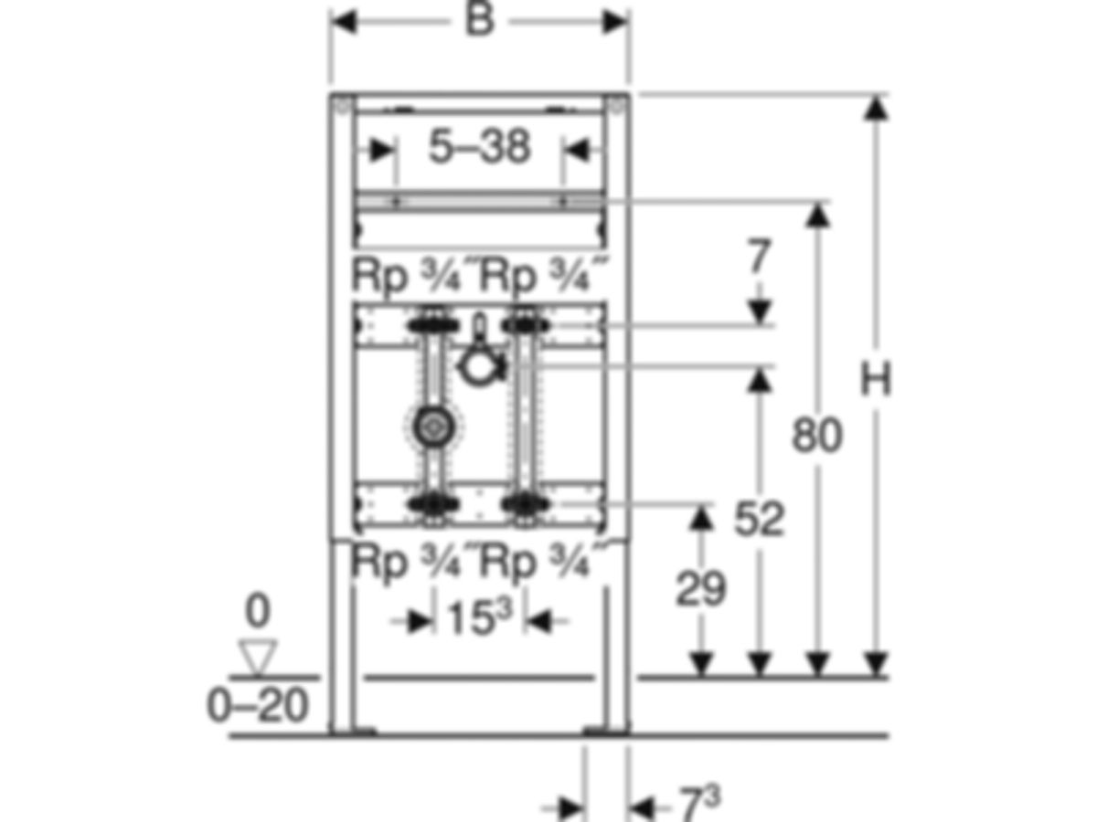 Geberit Duofix Element für Wascht.82-98 - Standarmatur, mit zwei Wasserzählerstr.