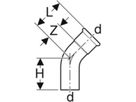 MPF-Einsteckbogen 45° Gas  28 mm