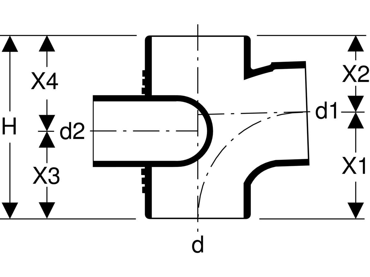 Geberit-Silent Schachtbogenabzweig 88.5° - versetzt, rechts 110/110/75