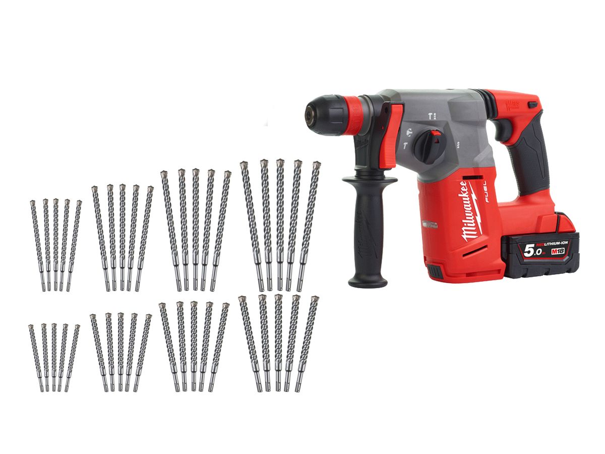 SDS-Plus Paket M18 CHX Bohrhammer - Milwaukee M18CHX-502X, 40-tlg.