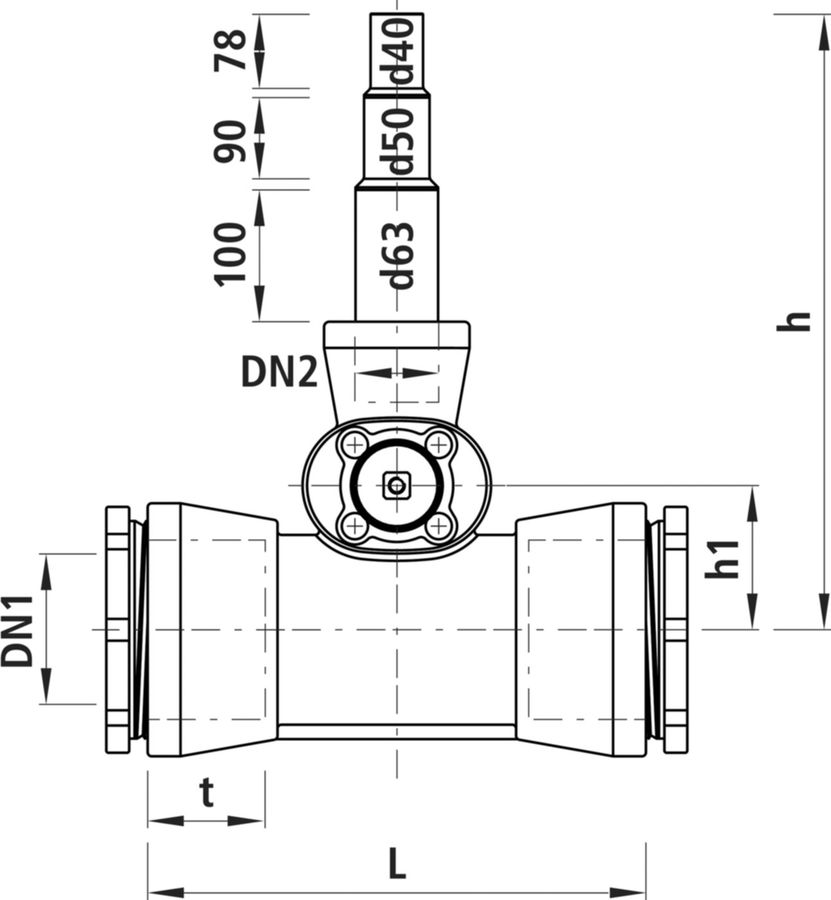 Combi-T Hawle, mit Schraubmuffe, PN 16 - Abgang Universal PE-Ende