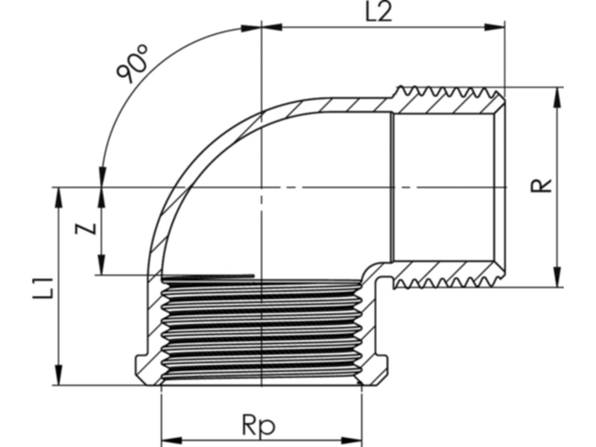 Winkel Rotguss 90° mit Aussengewinde
