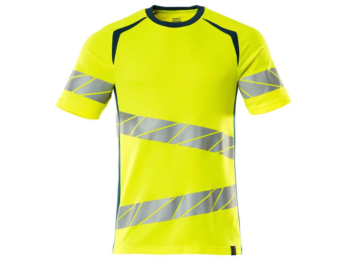 T-Shirt Premium zweifarbig, Gr. LO - hi-vis gelb/dunkelpetroleum