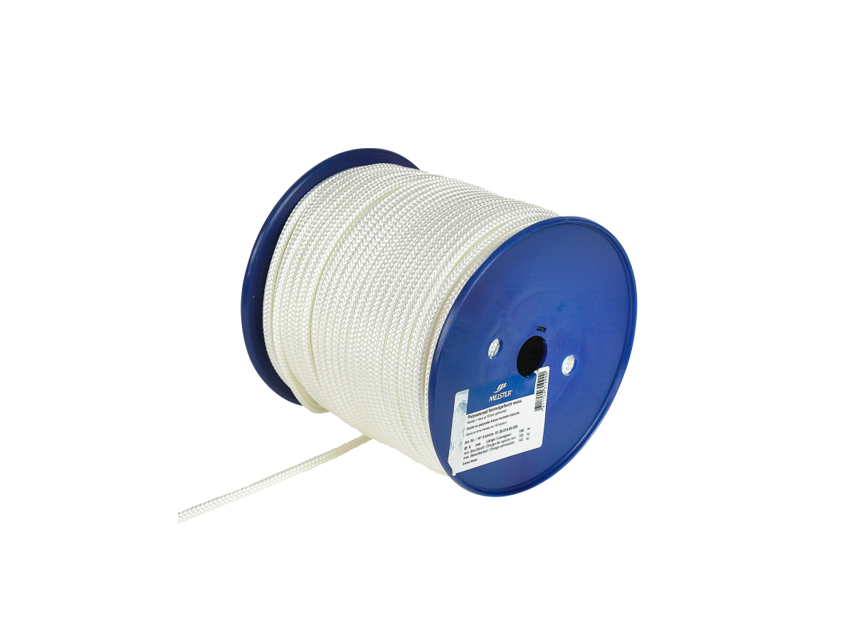 PES-Seil Normalgefl. 6mm/100m weiss - Spule à 100m, Belastbarkeit bis 140 kg.