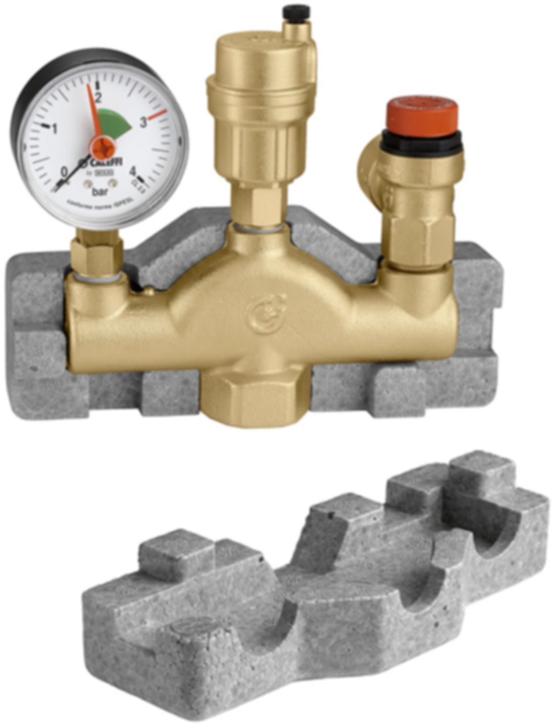 Kesselsicherheitsgruppe Caleffi Typ 302 - 1" 3 bar, mit Isolierung
