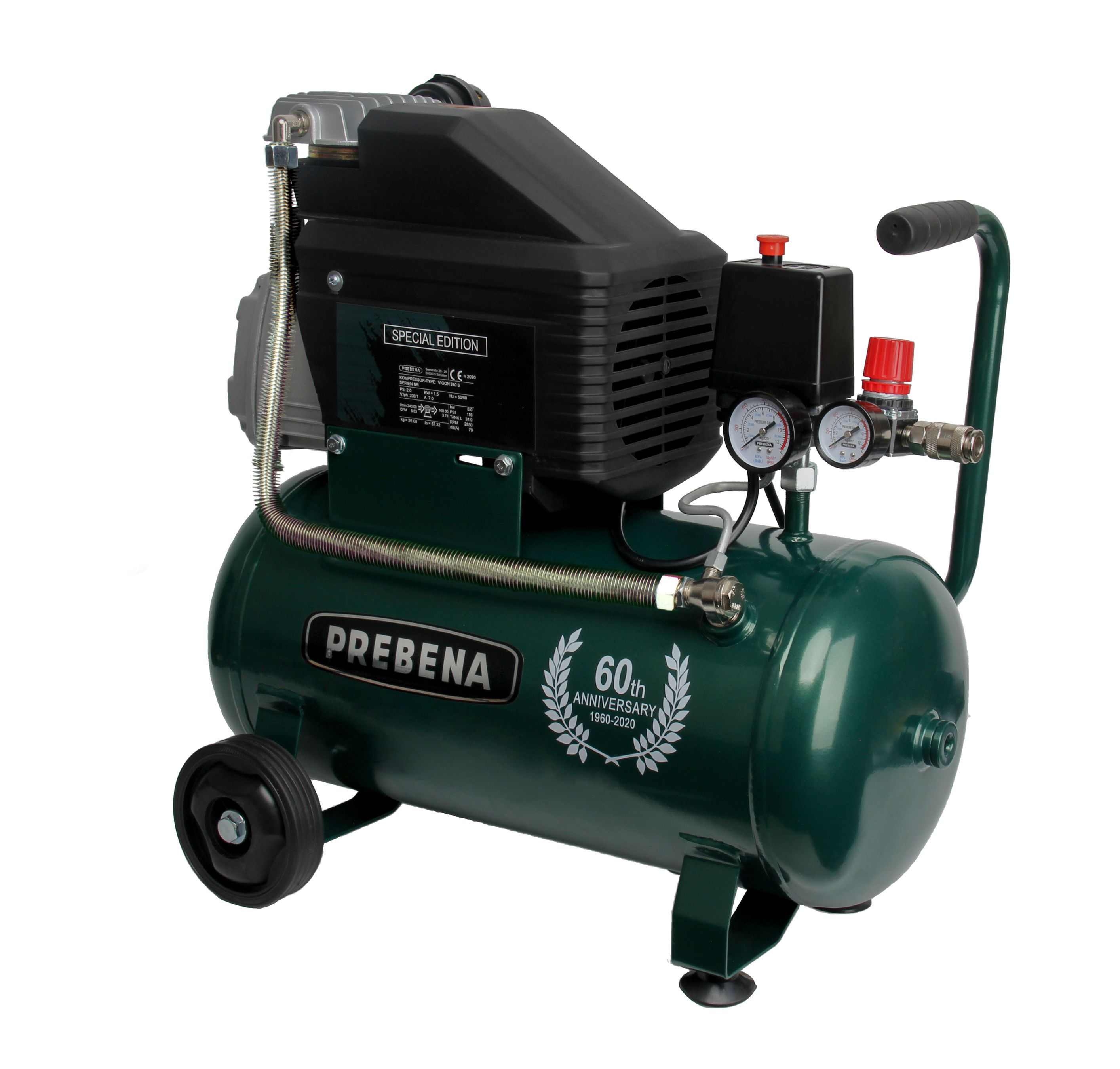Kompressor Prebena, Kessel 24 lt, 230V - 1.5Kw, Ansaugl. 240l, 8 bar, 26 kg