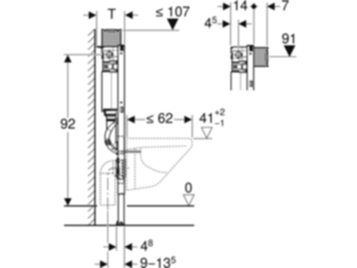 Geberit Duofix Wand-WC-Element Omega - Betätigung von oben / vorne, Typ 98